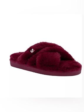 Juicy Couture Plush Crisscross Slide Slippers - Deep Burgundy 11